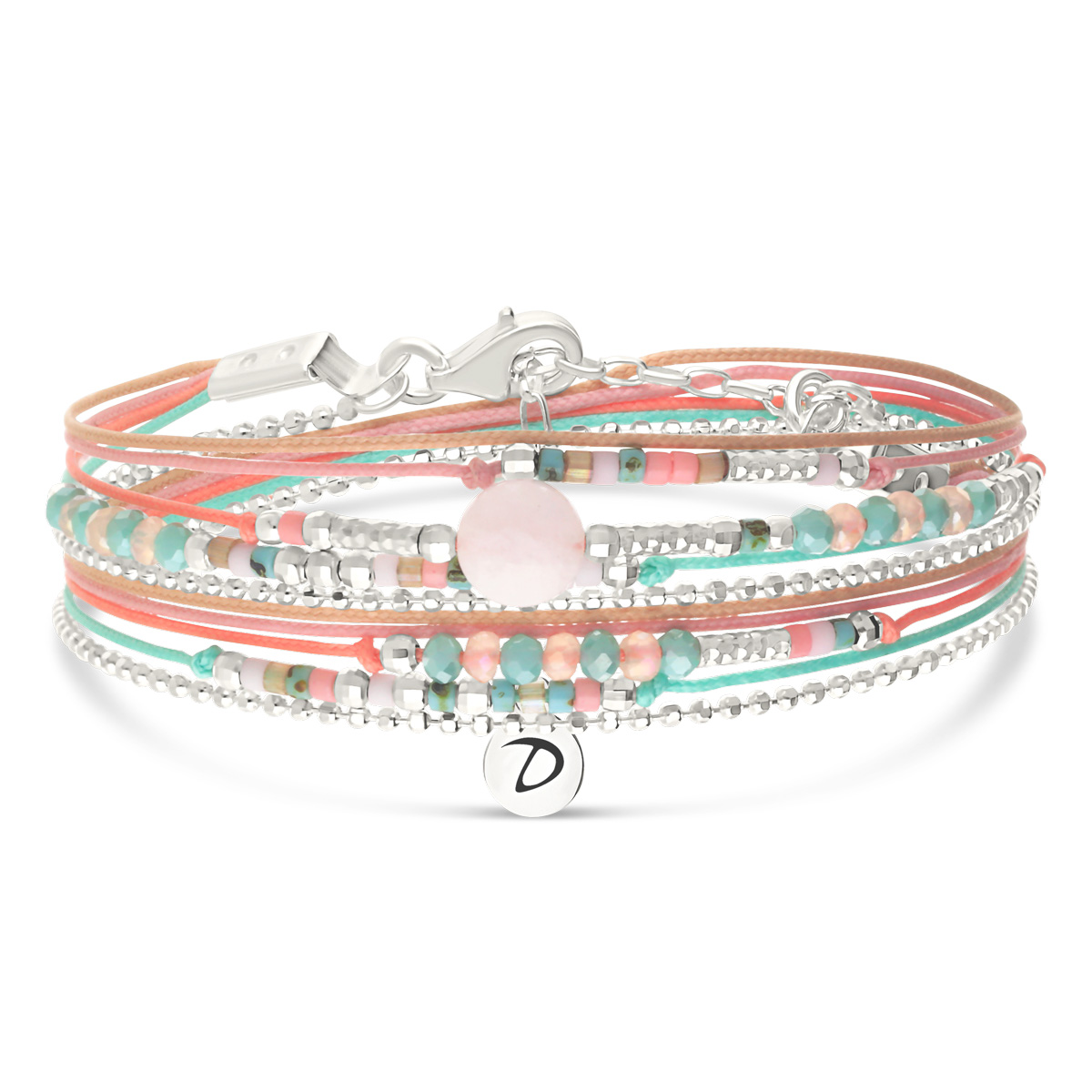 Bracelet 2 Tours Argent 925 Rose Turquoise Atlanta Swaro Rose