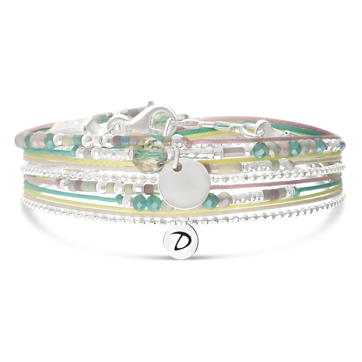 Bracelet 2 Tours Argent 925 Mix Pastel Atlanta Pastille Gravable