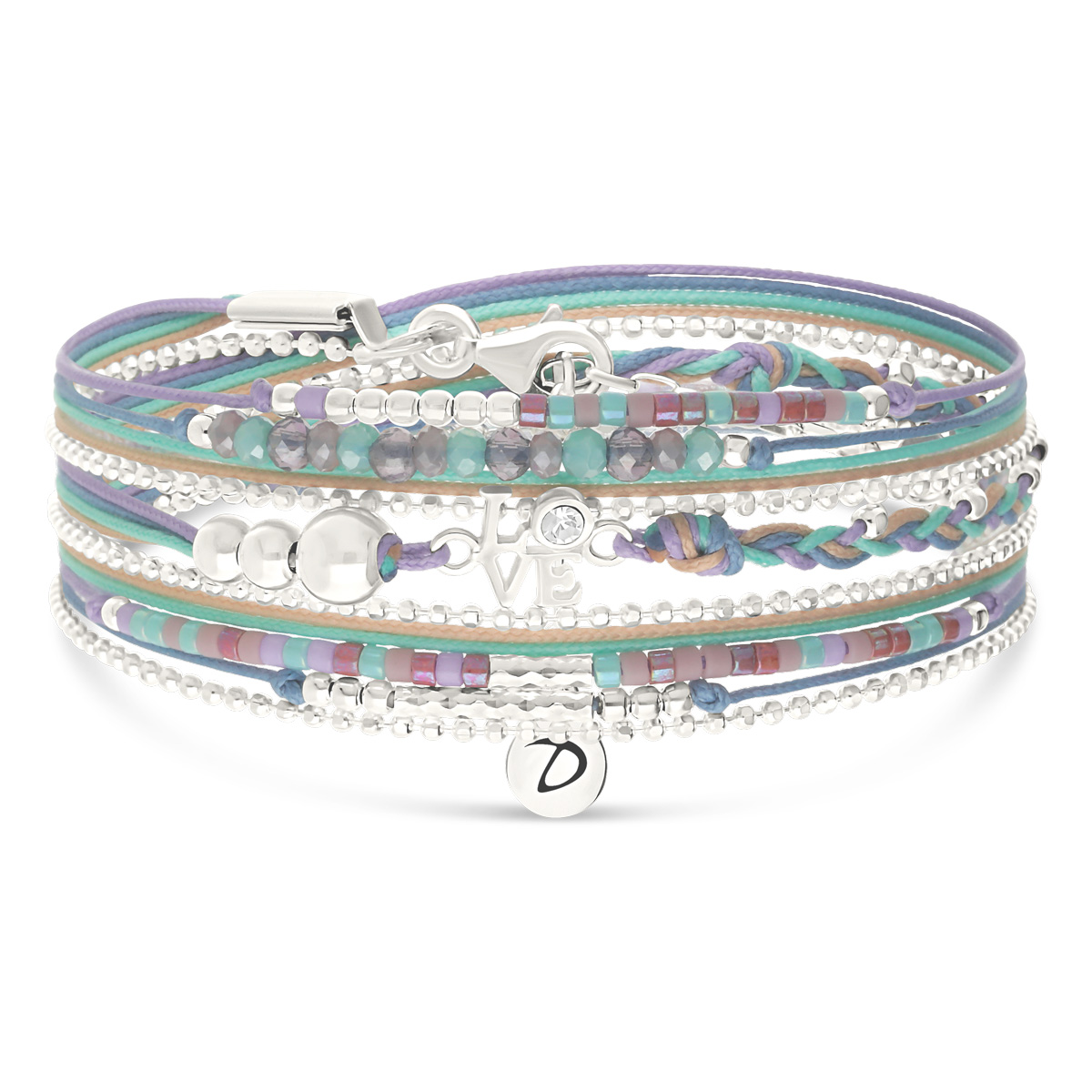 Bracelet 3 Tours Argent 925 Violet Turquoise Love Venise