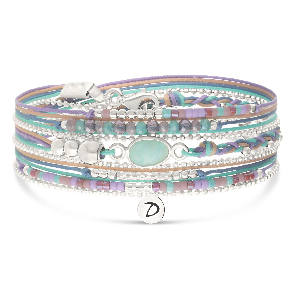 Bracelet 3 Tours Argent 925 Cassis Violet Turquoise