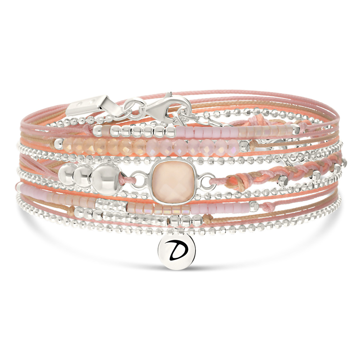 Bracelet 3 Tours Argent 925 Cassis Rose Orangé