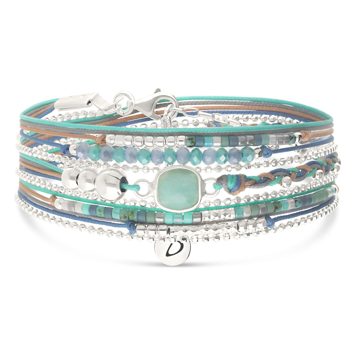 Bracelet 3 Tours Argent 925 Cassis Bleu Turquoise