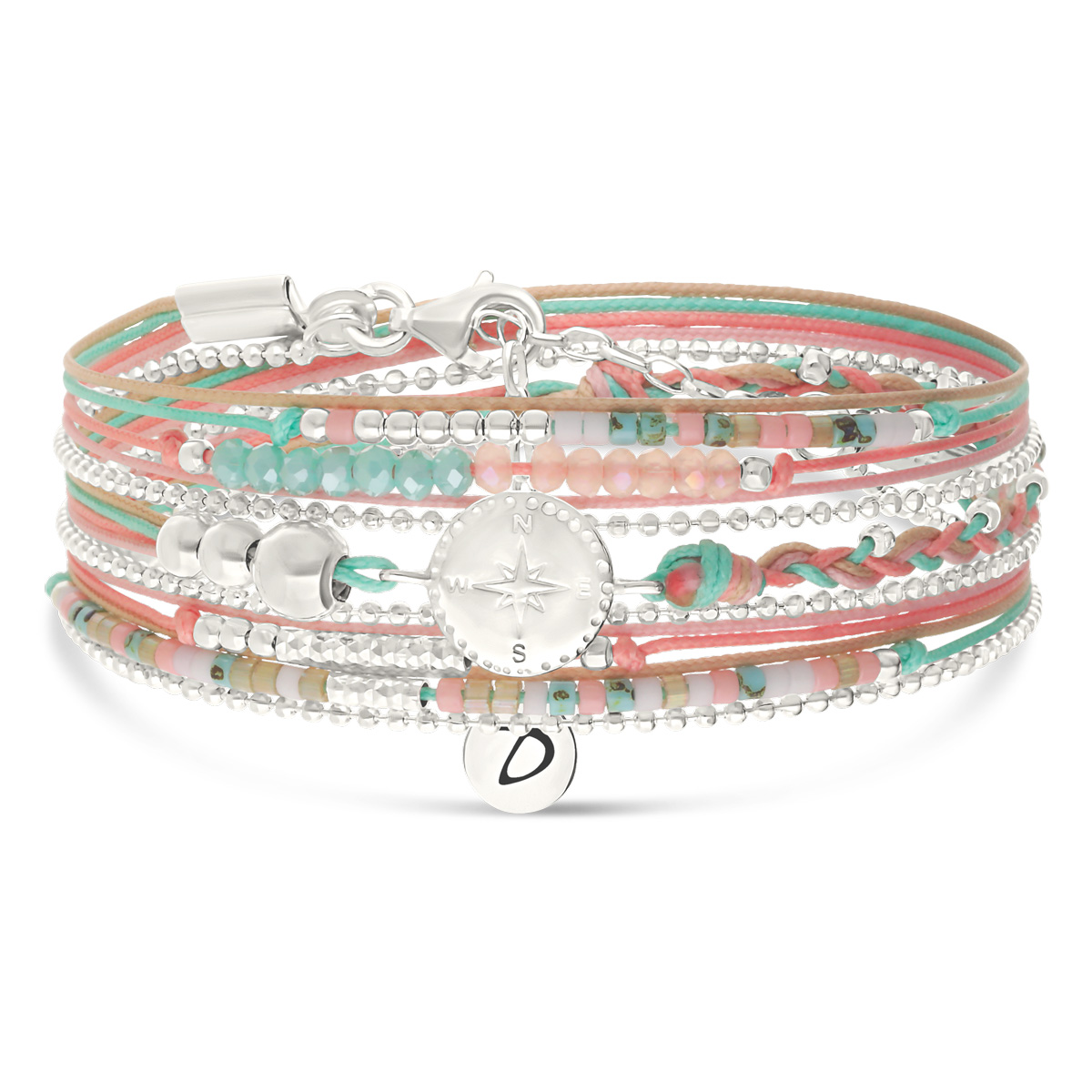 Bracelet 3 Tours Argent 925 Rose Turquoise Rose Des Vents