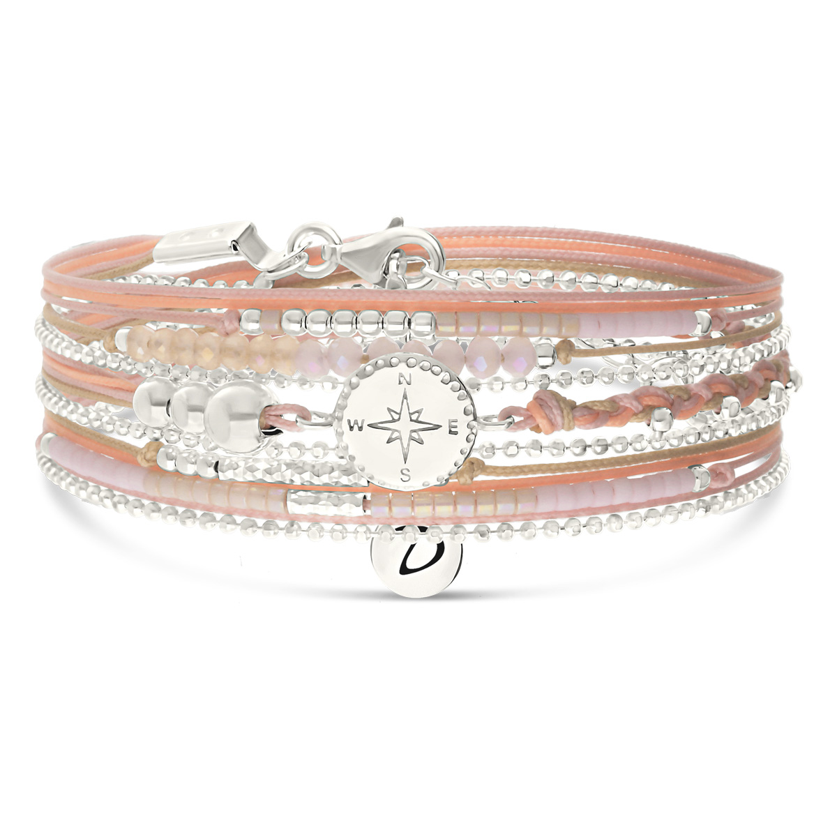 Bracelet 3 Tours Argent 925 Rose Orangé Rose Des Vents