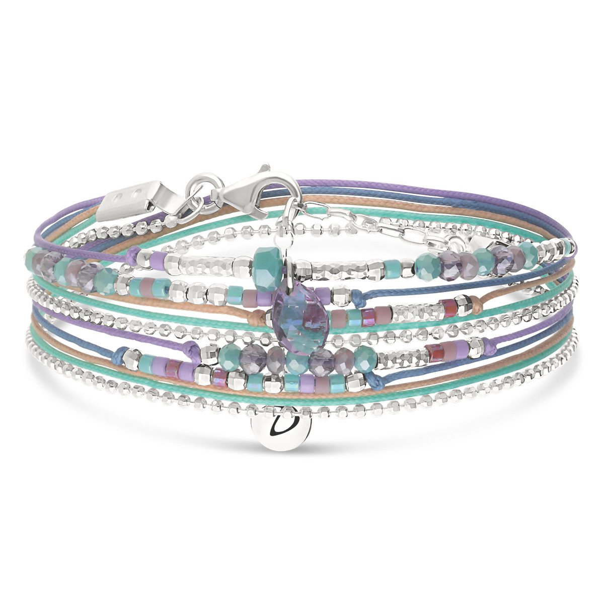 Bracelet 2 Tours Argent 925 L’ Évidence Violet Turquoise