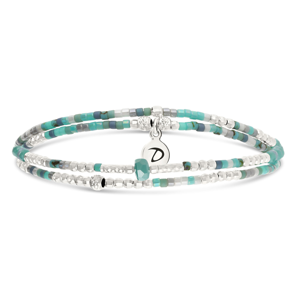 Bracelet Élastique En Argent 925 2 Tours Bleu Turquoise Spring
