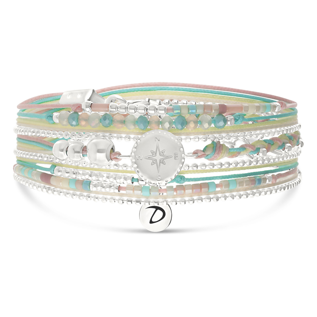 Bracelet 3 Tours Argent 925 Mix Pastel Rose Des Vents