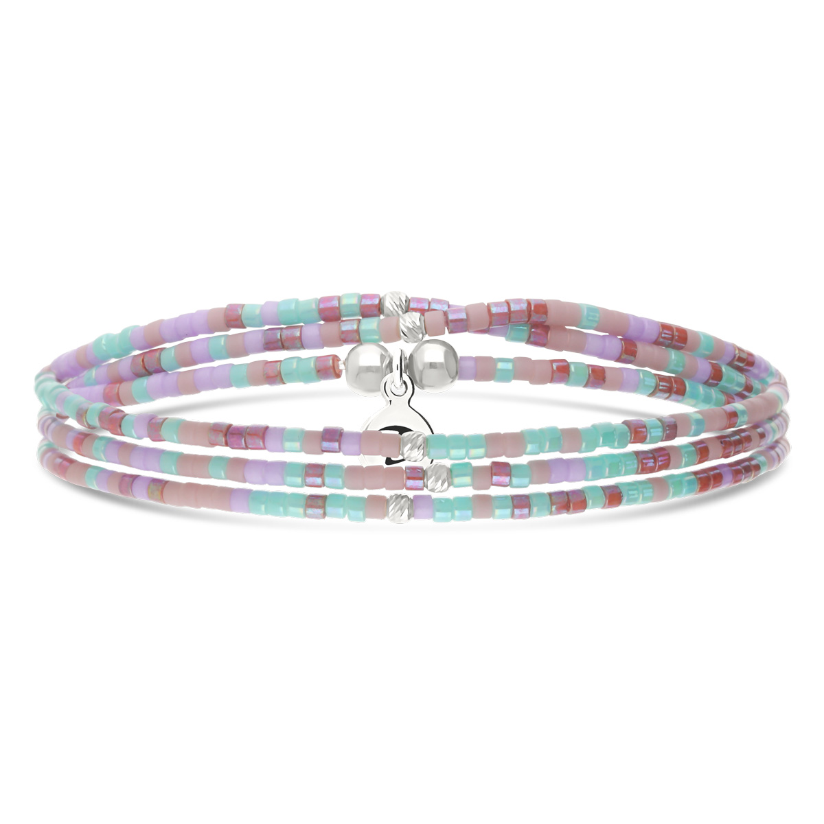 Bracelet Élastique 3 Tours Argent 925 Miyuki Violet Turquoise