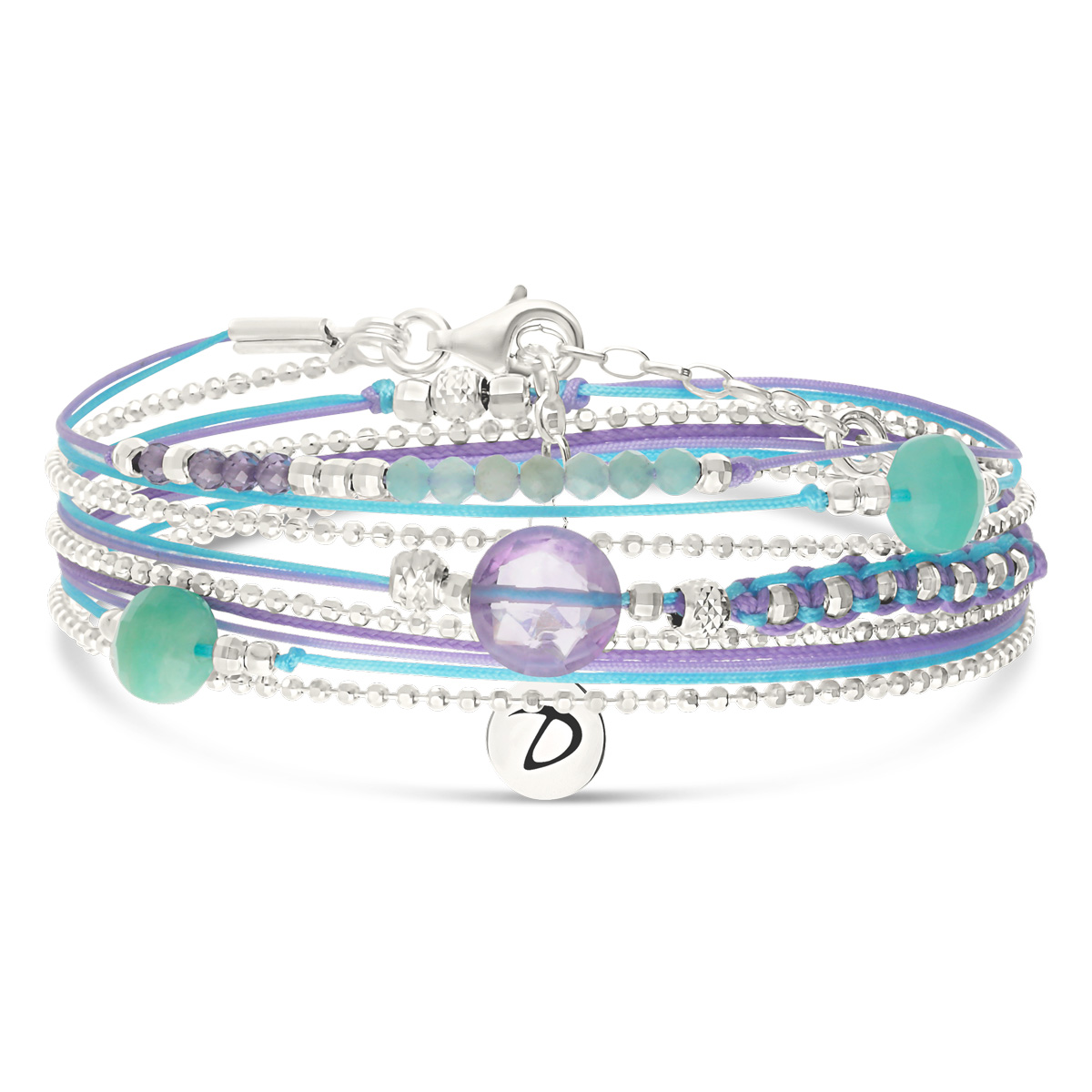 Bracelet 3 Tours Argent 925 Violet Turquoise Le Virtuose