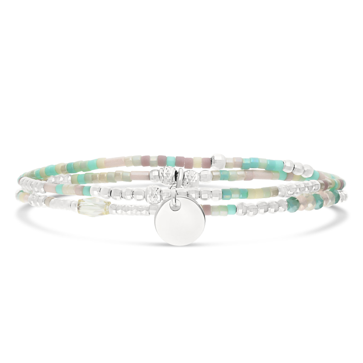 Bracelet Élastique Argent 925 2 Tours Spring Mix Pastel Pastille Gravable