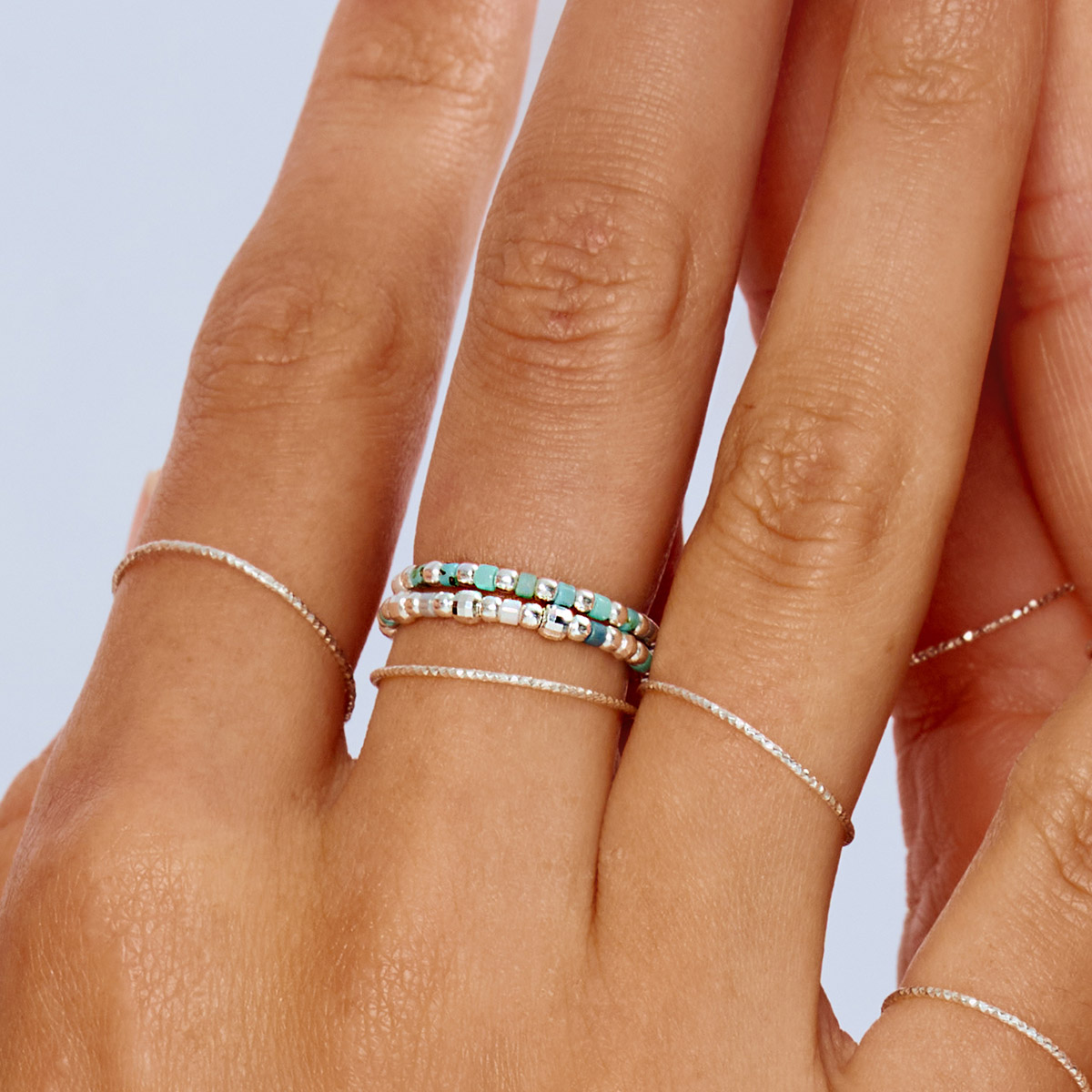Bague Double Élastique Argent 925 Miyuki Bleu Turquoise