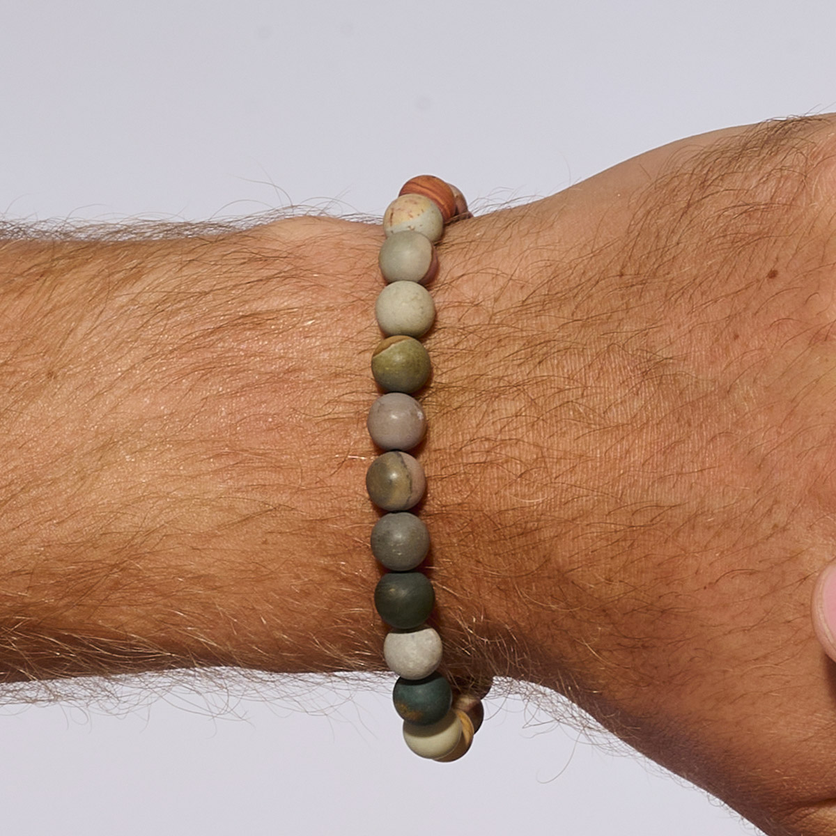 Bracelet Homme Élastique Choco Vert Jaspe 8mm