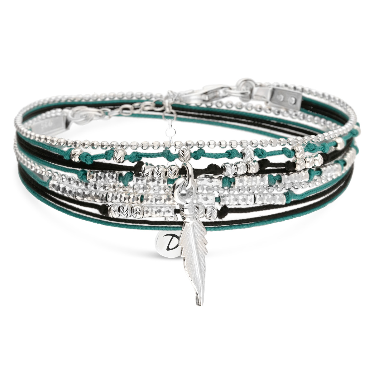BRACELET MULTI TOURS WAVY-PLUME NOIR VERT