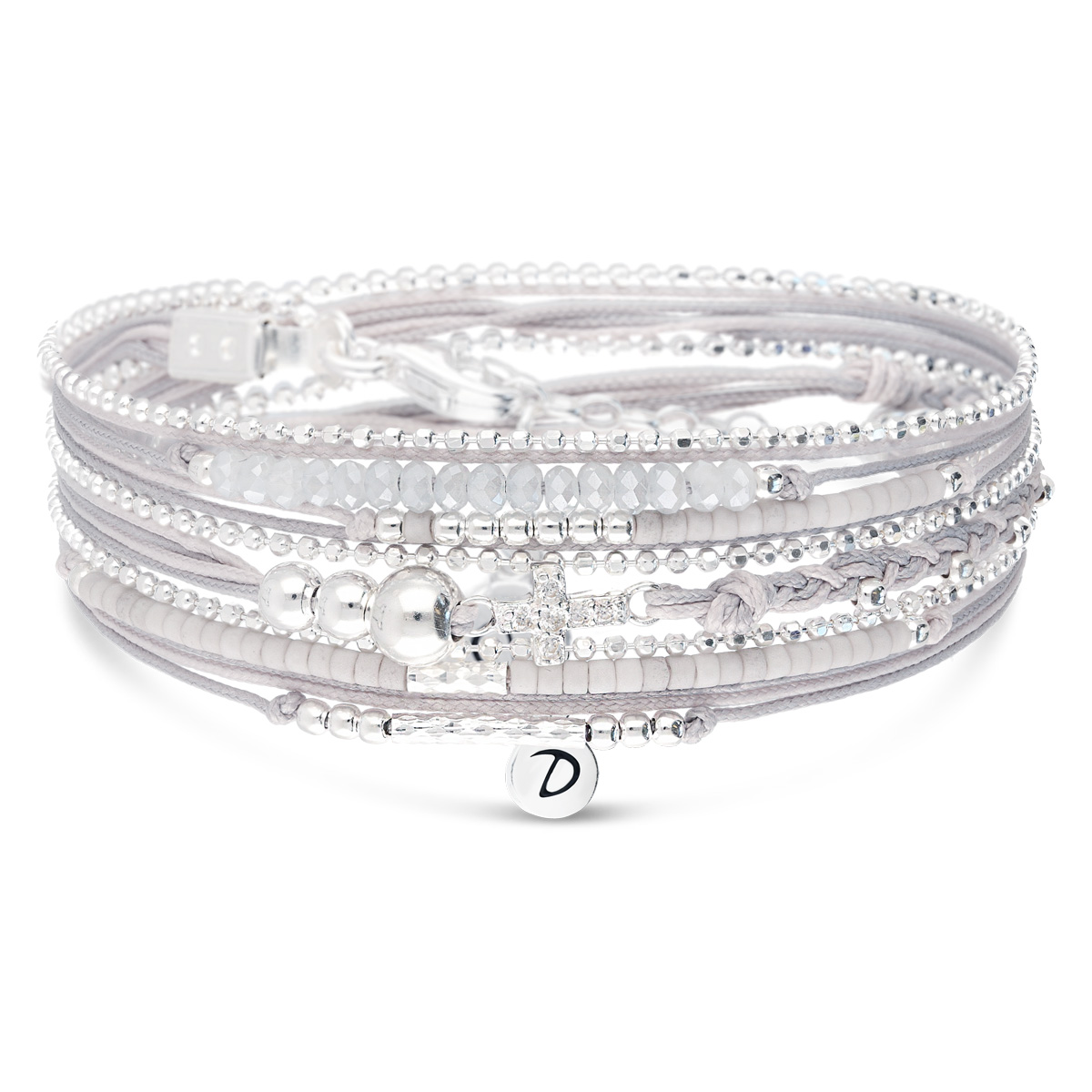 BRACELET CROIX OXYDE TRIPLE RANGS GRIS CLAIR