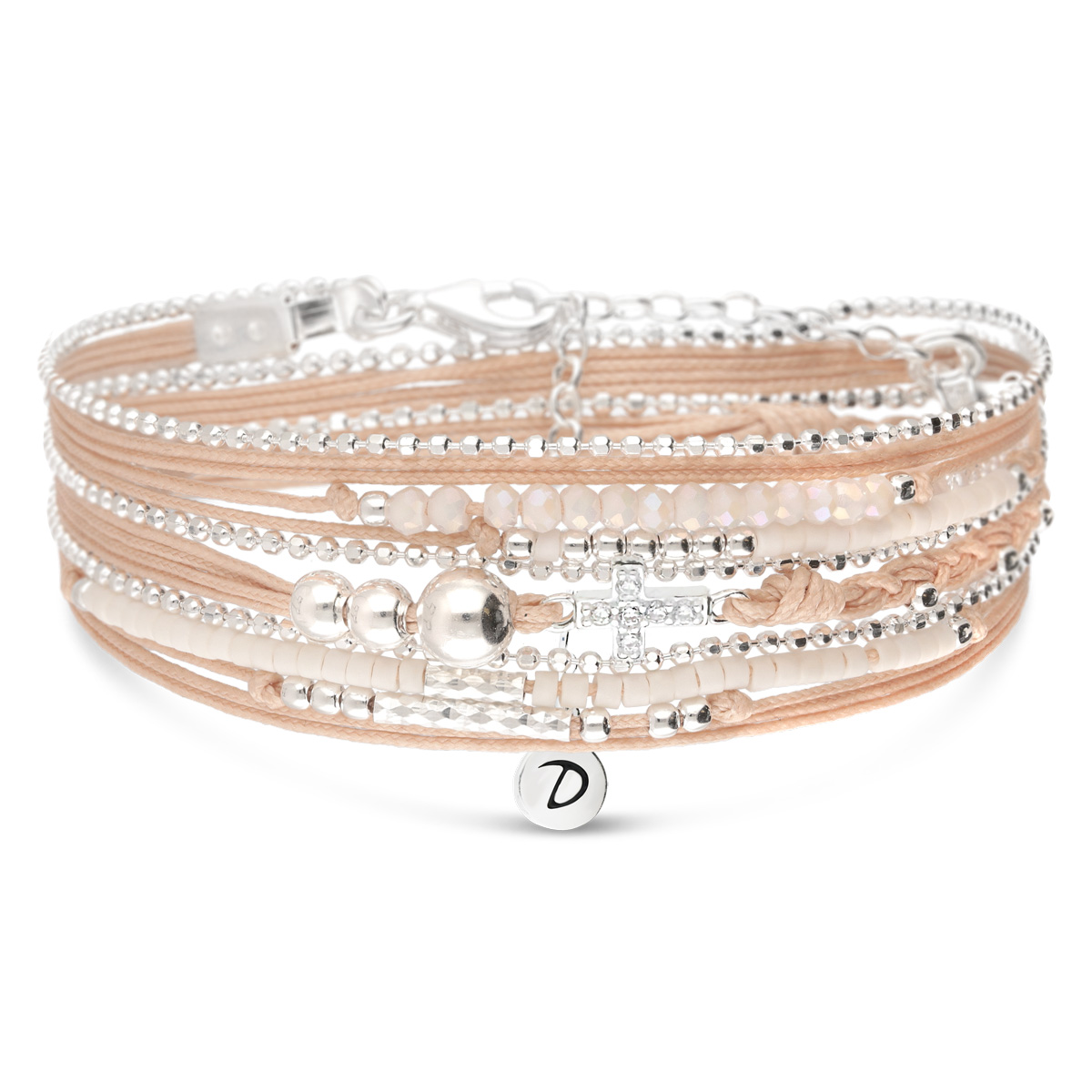 BRACELET CROIX OXYDE TRIPLE RANGS BEIGE CREME