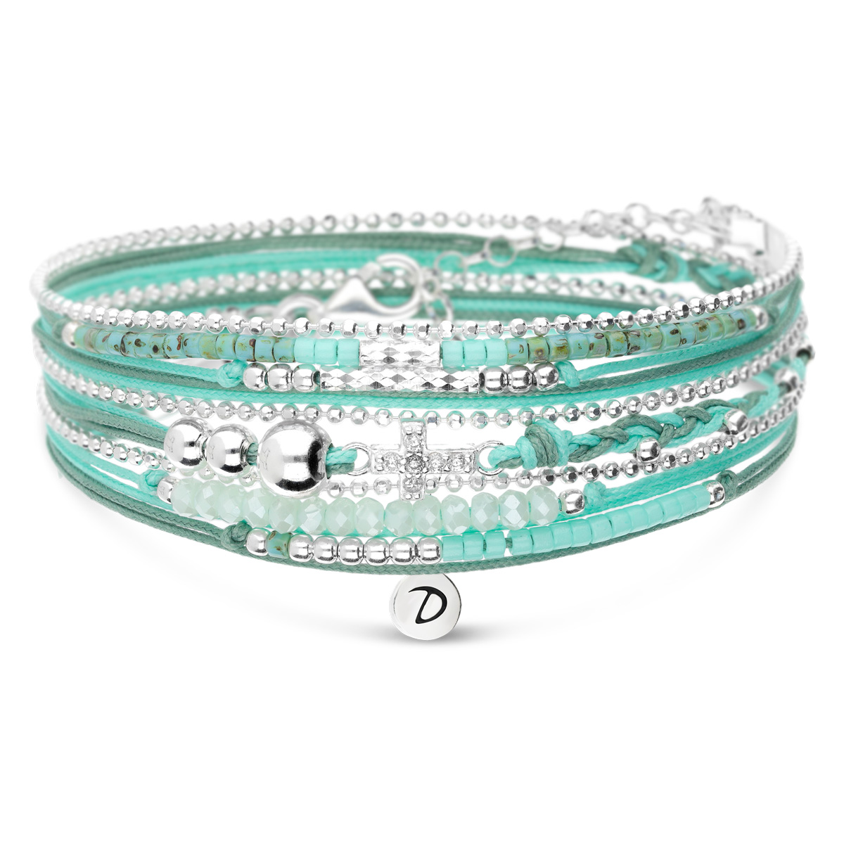 BRACELET CROIX OXYDE TRIPLE RANGS TURQUOISE VERT