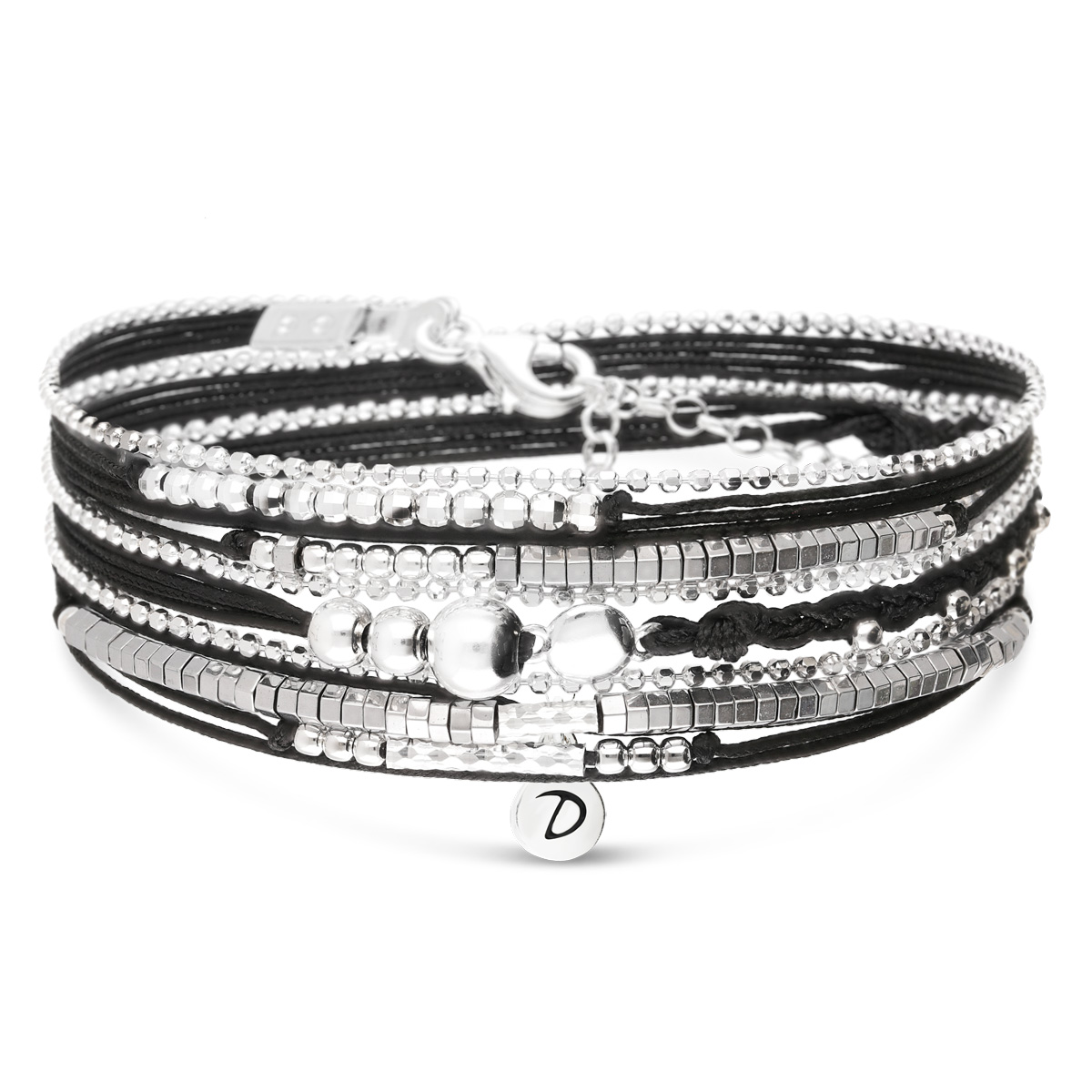 BRACELET NOIR PETITE PASTILLE TRIPLE RANGS