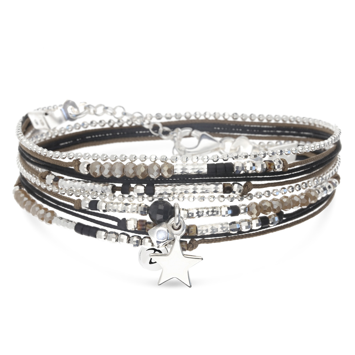 BRACELET MIAMI DOUBLE TOURS NOIR MARRON LEOPARD