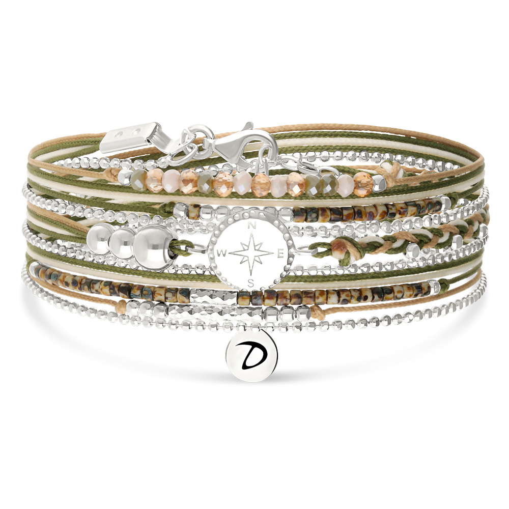 Bracelet 3 Tours Argent 925 Beige Léopard Rose Des Vents