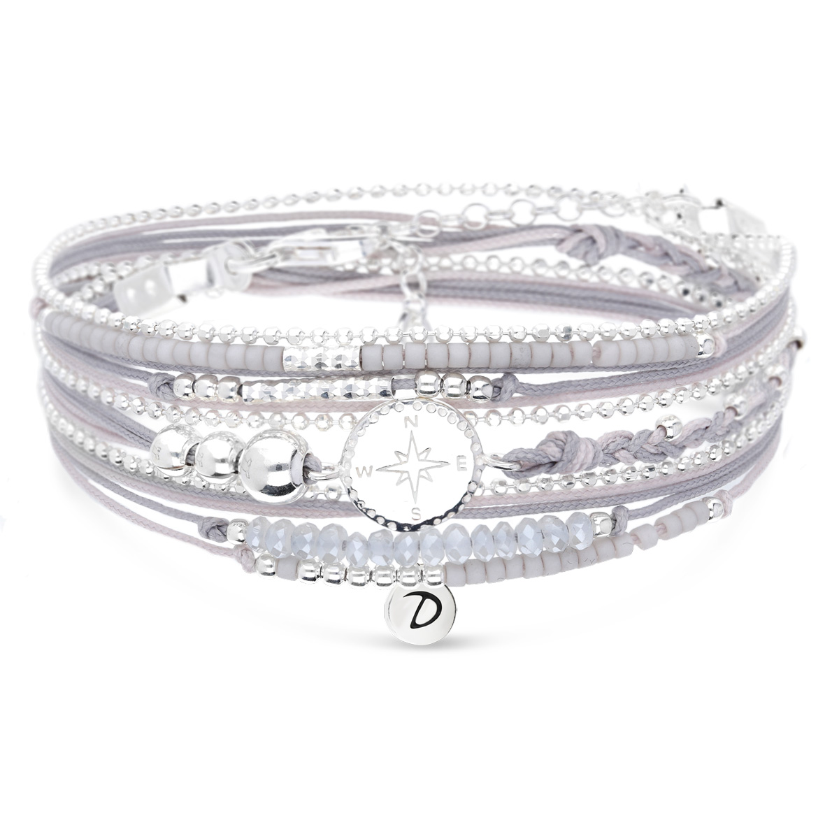 BRACELET MULTI-TOURS ROSE DES VENTS GRIS CLAIR