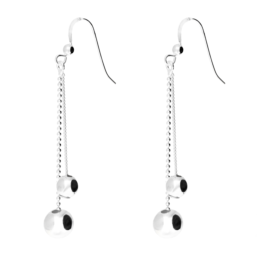 BOUCLES DOUBLES CHAINES ET BOULES ARGENT