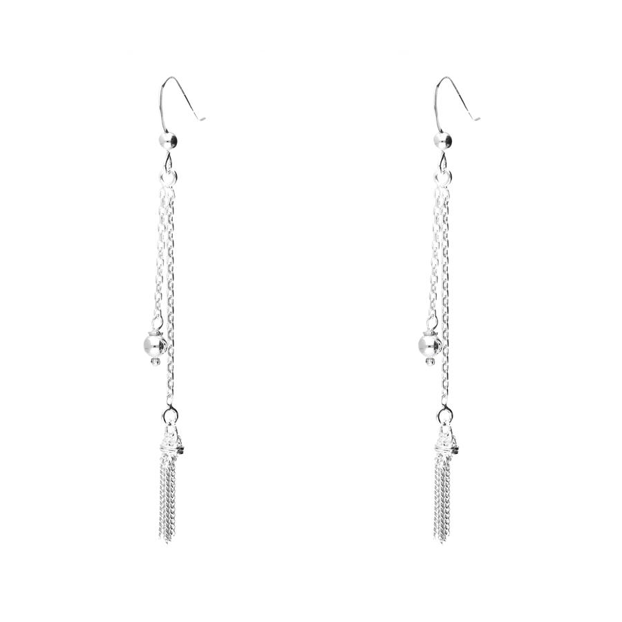 BOUCLES DOUBLE CHAINES ET BOULES ARGENT