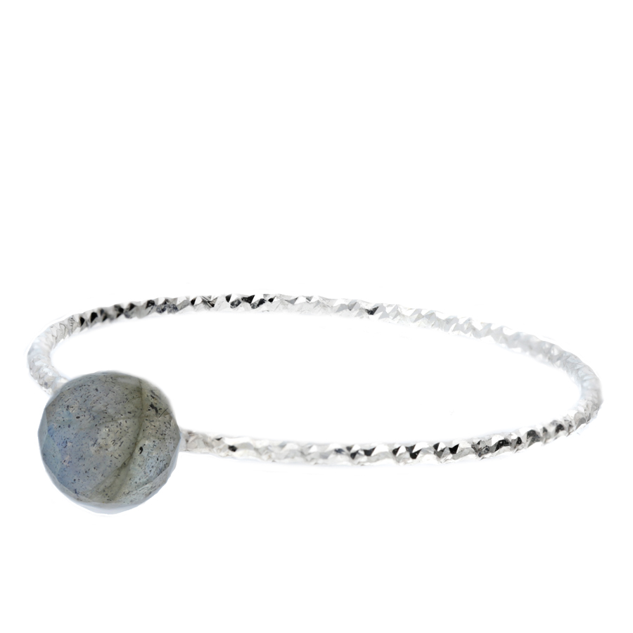 BAGUE ANNEAU FIN CISELÉ PIERRE GRISE