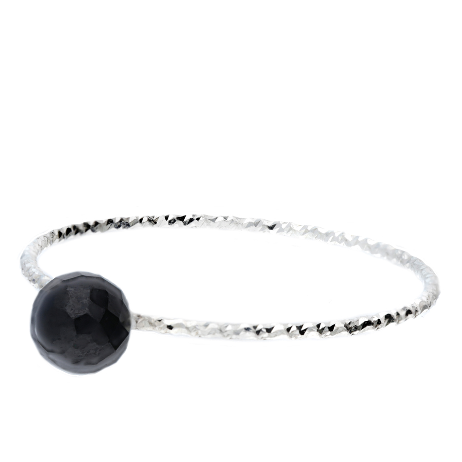 BAGUE ANNEAU FIN CISELÉ PIERRE NOIRE