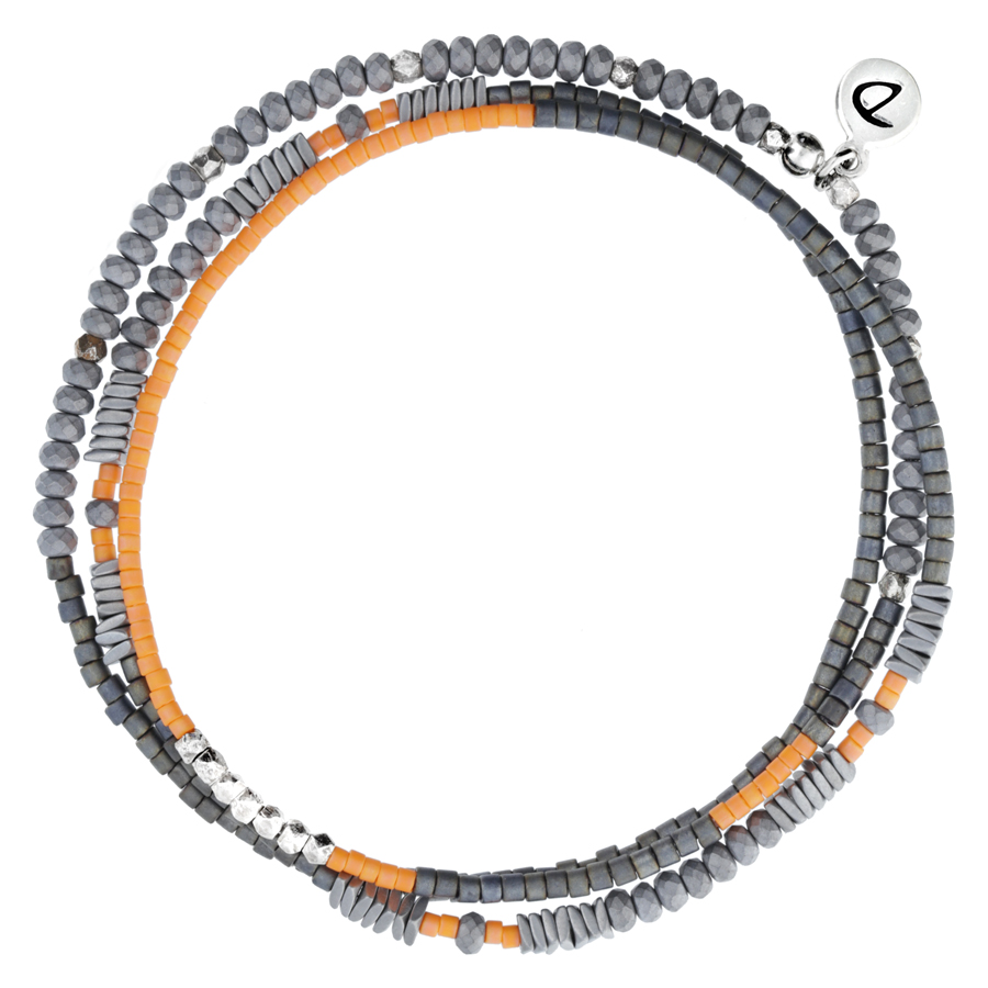 BRACELET HOMME ÉLASTIQUE TRIPLE TOURS GRIS-ORANGE