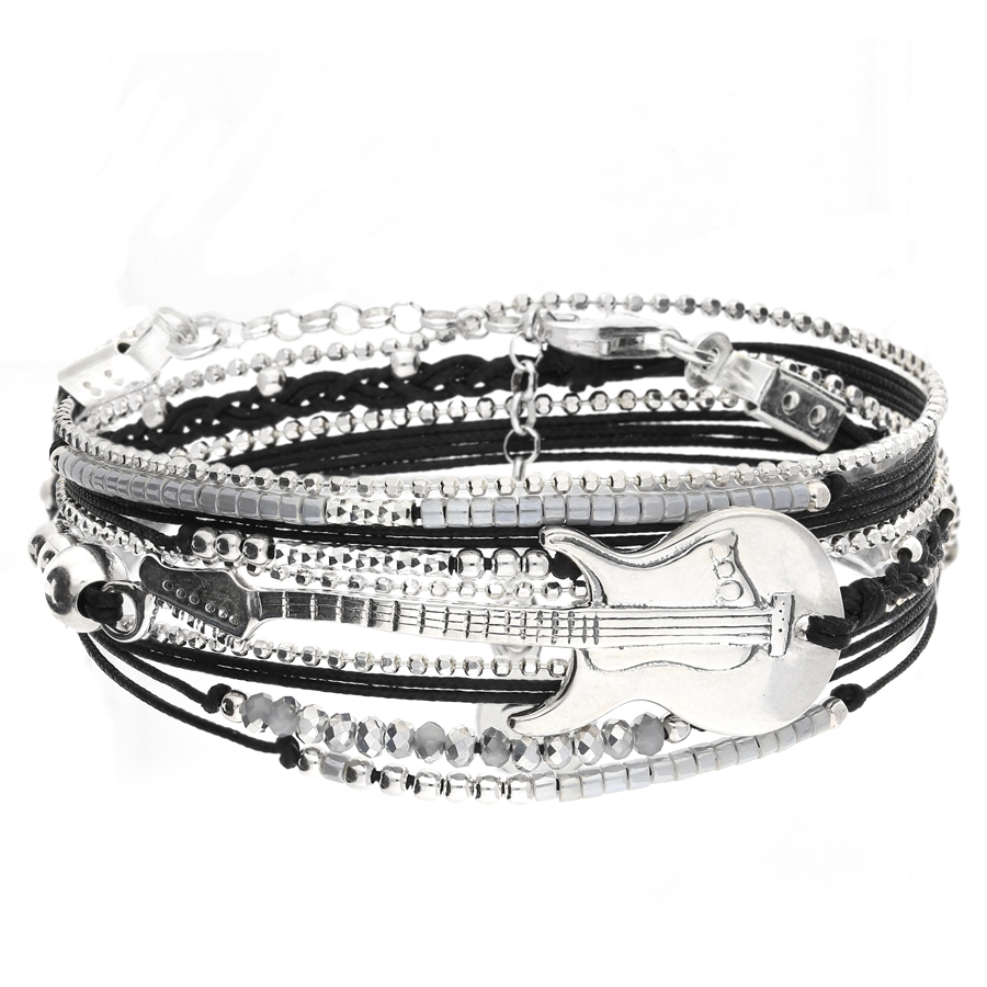 BRACELET TRIPLE TOURS NOIR GUITARE