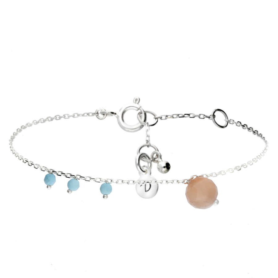 BRACELET CHAÎNE PERLE PÊCHE ET PETITES PERLES TURQUOISES