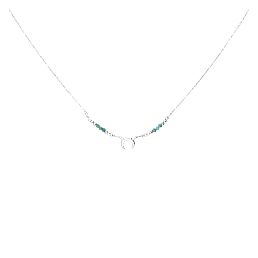 COLLIER CHAÎNE CROISSANT MARTELÉ ET PIERRE TURQUOISE