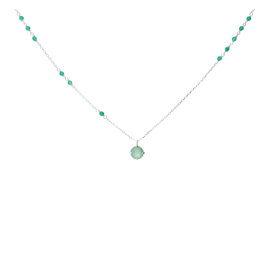 COLLIER CHAÎNE AVENTURINE ET PERLES ONYX VERT