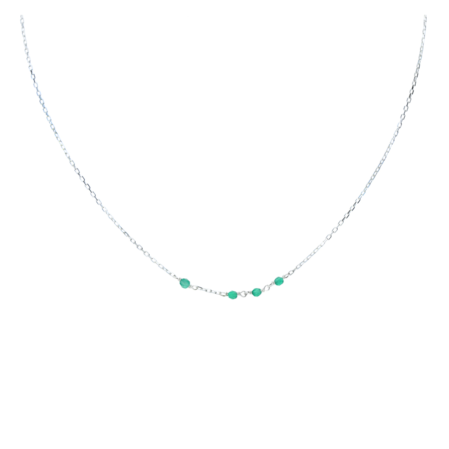 COLLIER CHAÎNE QUATRE PETITES PERLES ONYX VERT