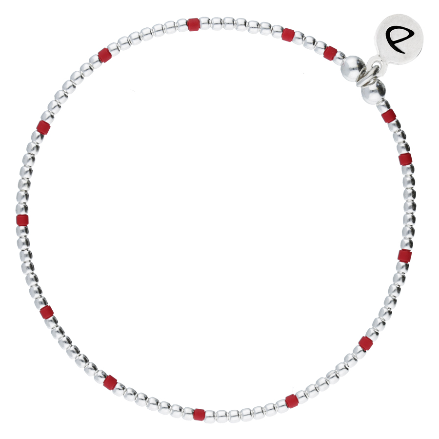 BRACELET ELASTIQUE GRAIN DE FOLIE ROUGE SILVER