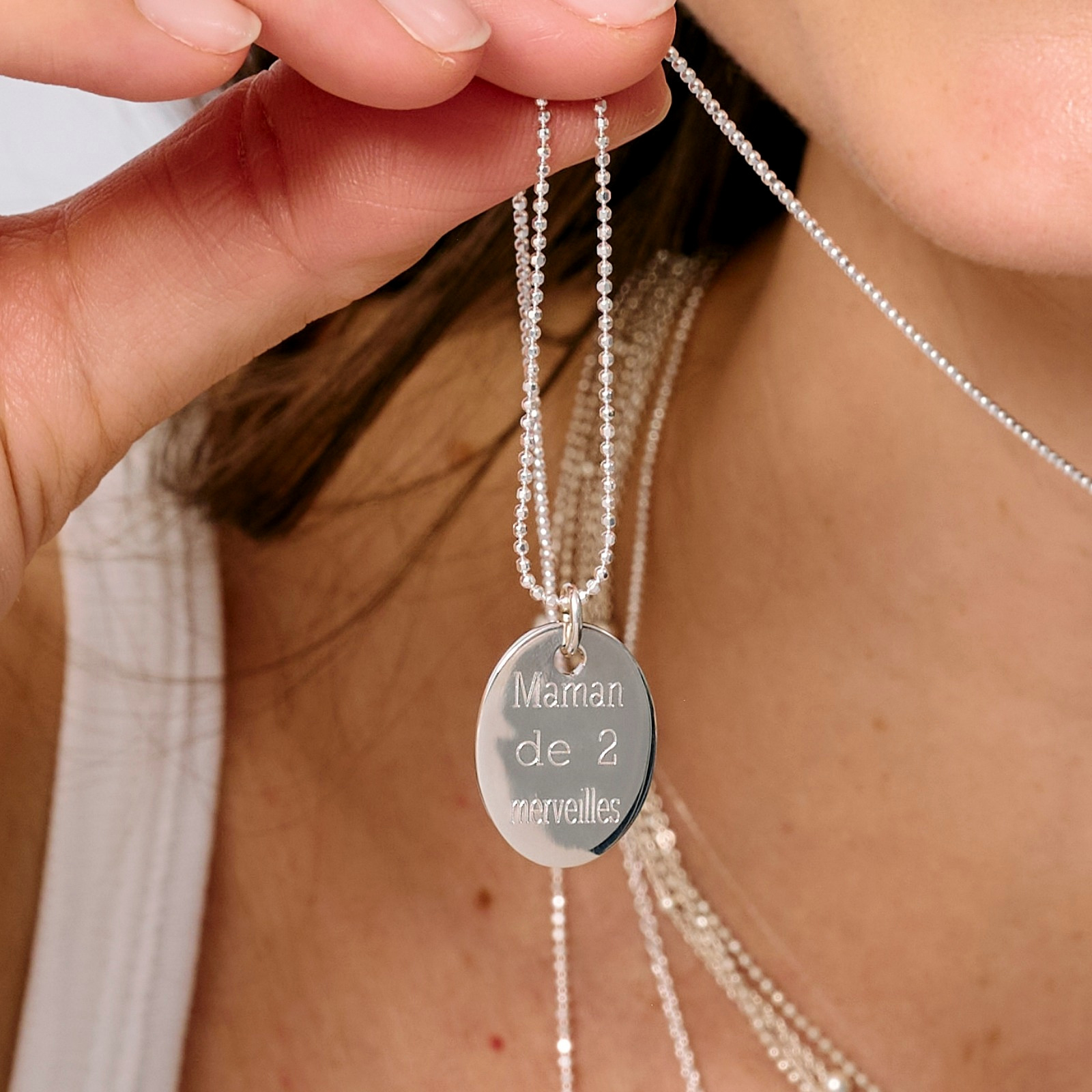 Collier Sautoir L'Armoire de Soso en Argent 925 avec médaille gravée