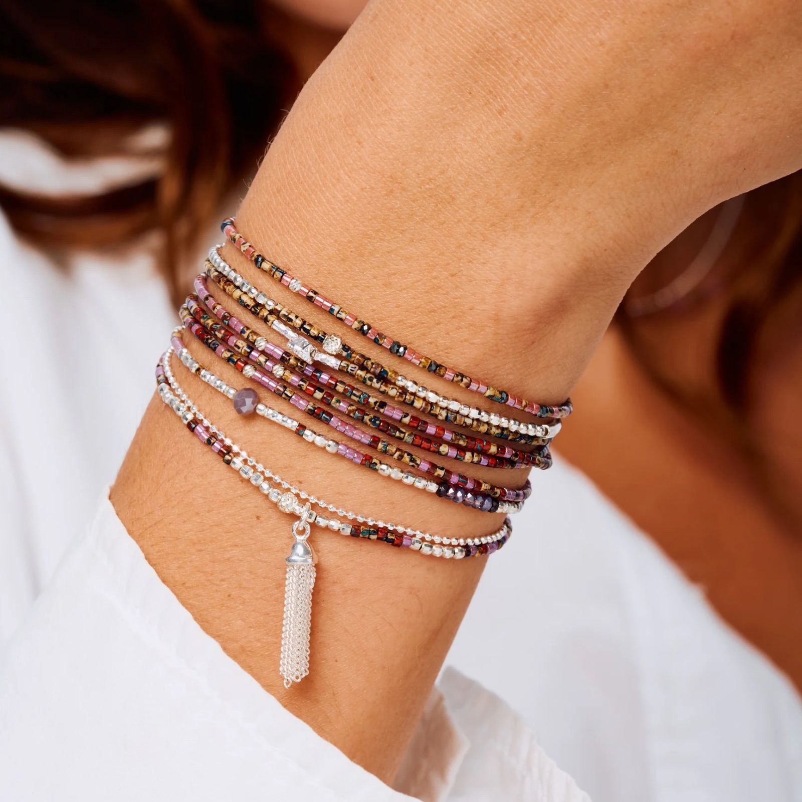 Composition de bracelets Violet Prune et Léopard en Argent 925 Doriane Bijoux