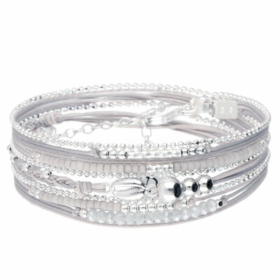 BR8266GGGC - bracelet gris multi-tours pendentif coquillage en argent 925