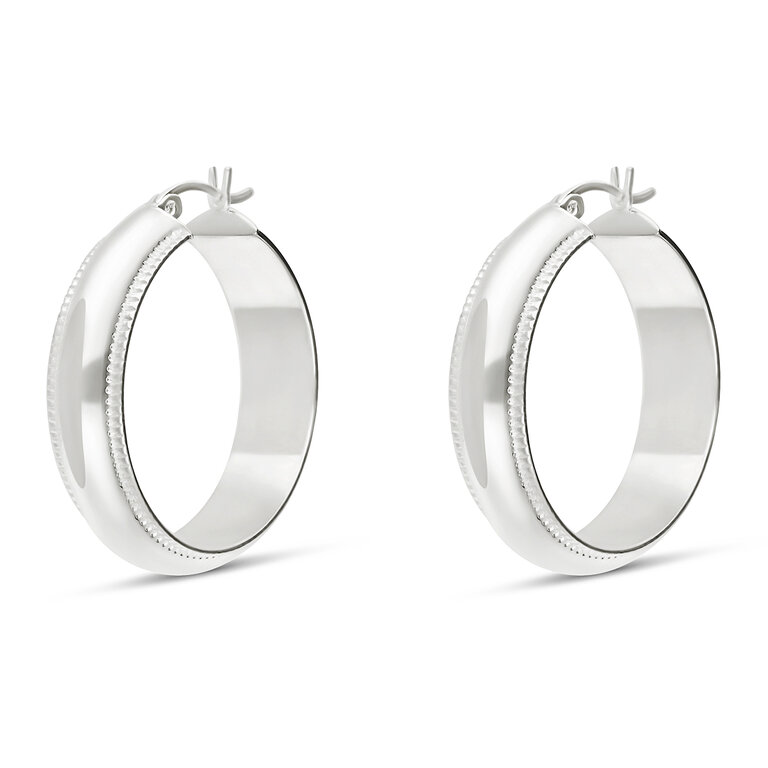 Boucles D'oreilles Créoles Rondes En Argent Sterling 925 Avec Paillettes - Diamètre 25mm