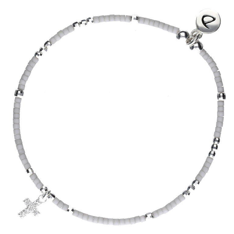 Bracelet élastique Perles Céramique Et Croix - Boîte Cadeau Incluse - Neuf Avec étiquettes