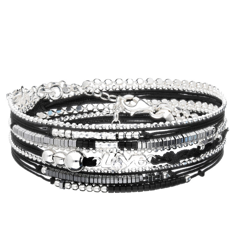 Bracelet Multi-tours Perles Et Cuir IKITA - Doré Et Chocolat - Neuf Avec étiquettes