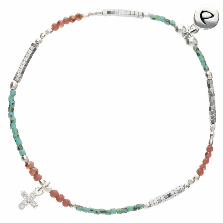 Bracelet Sur Mesure Perles Howlite Turquoise Et Croix Hématite – Homme, Femme, Enfant