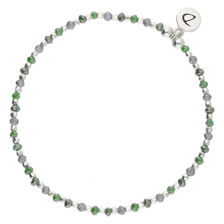 Bracelet élastique Bronze Et Perles Vertes - Style Bohème - Ajustable - Occasion Comme Neuf
