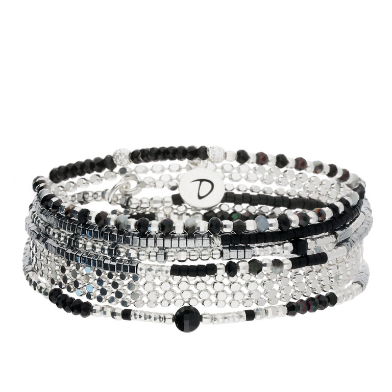 Bracelet Vintage Unique Perles Or Noir, Hématite, Corail Rose - Modèle 3256 - Occasion