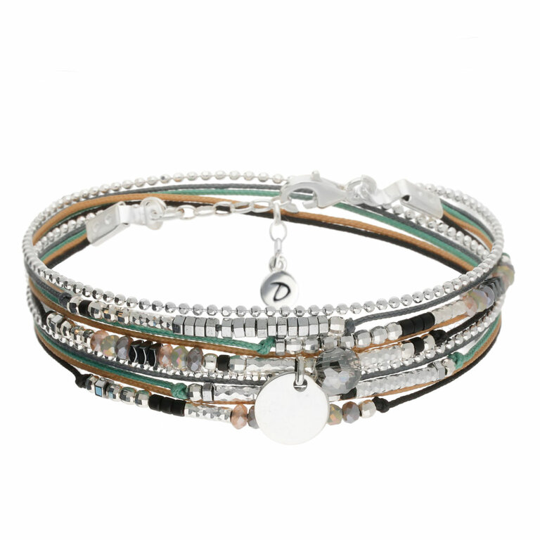 Bracelet Réglable Argent Avec Perles Pastilles Turquoise - Bijou Vintage - Occasion Parfait état