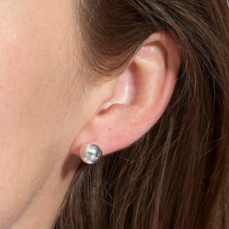 Boucles d'oreilles puces Boule Argent Rhodié - Femme