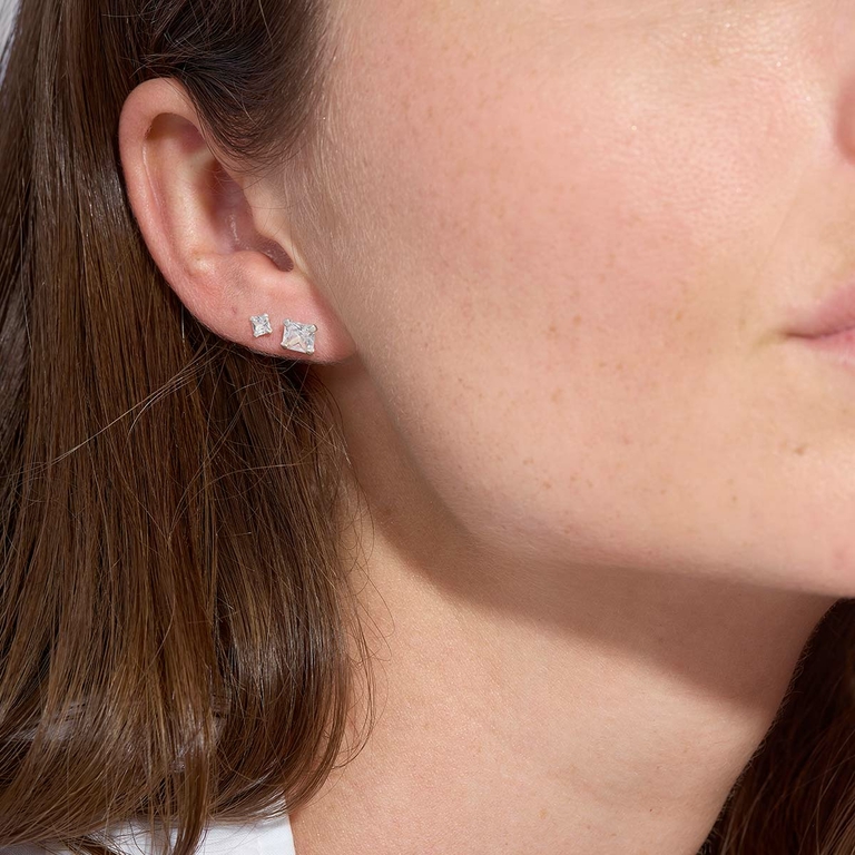 Boucles D'oreilles Puces Zirconium 3mm - Argent Massif 925 Rhodié - Femme