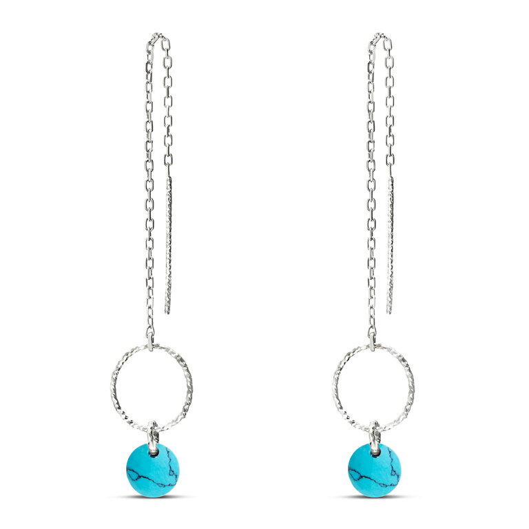 Boucles D'oreilles Cercles évidés Avec Pierres Turquoises - Argent 925 Doré, Neuves Avec étiquettes