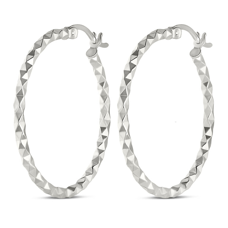 Boucles D'oreilles Créoles Torsadées Martelées Or Massif 9K - 25 Mm - Dolly-Bijoux - Neuf Avec étiquettes