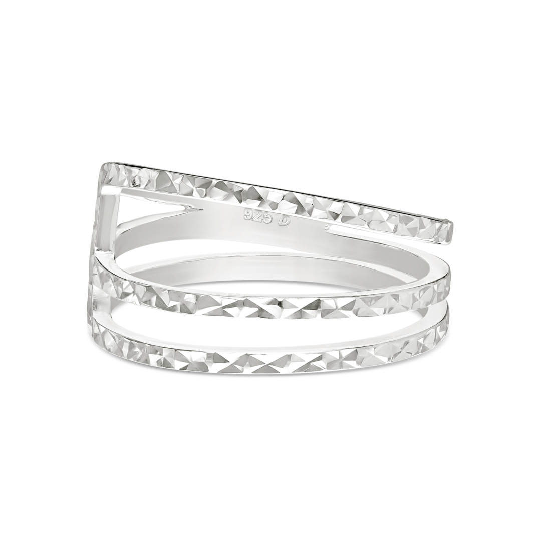 Bague En Argent Massif 925 - Anneau Cisellé Tour Complet - Taille 56 - Occasion